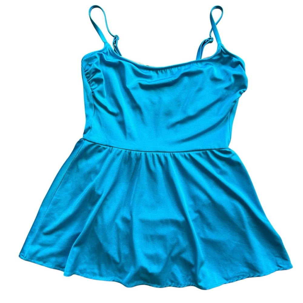 VINTAGE 80s Union Made Women’s Blue Turquoise Retro Swim Dress